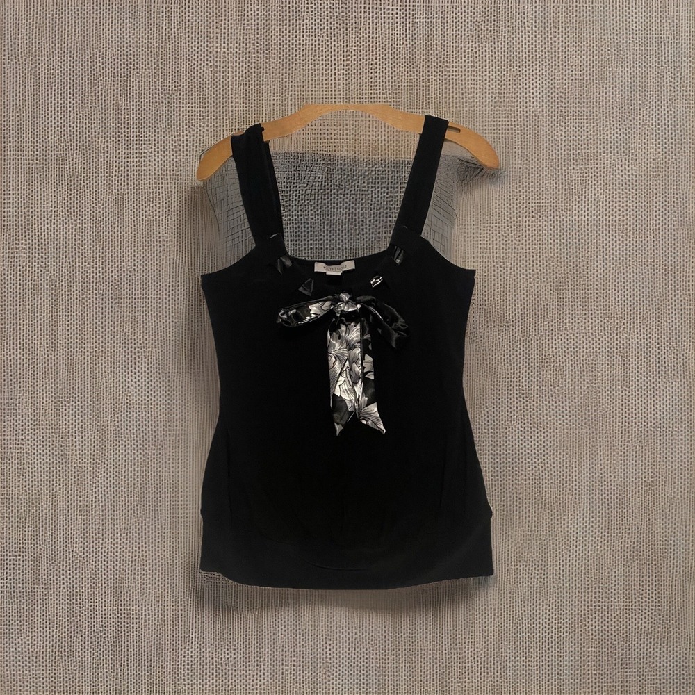 White House Women's‎ Black Market Tank Top With Shoulder Floral Bow Size Small